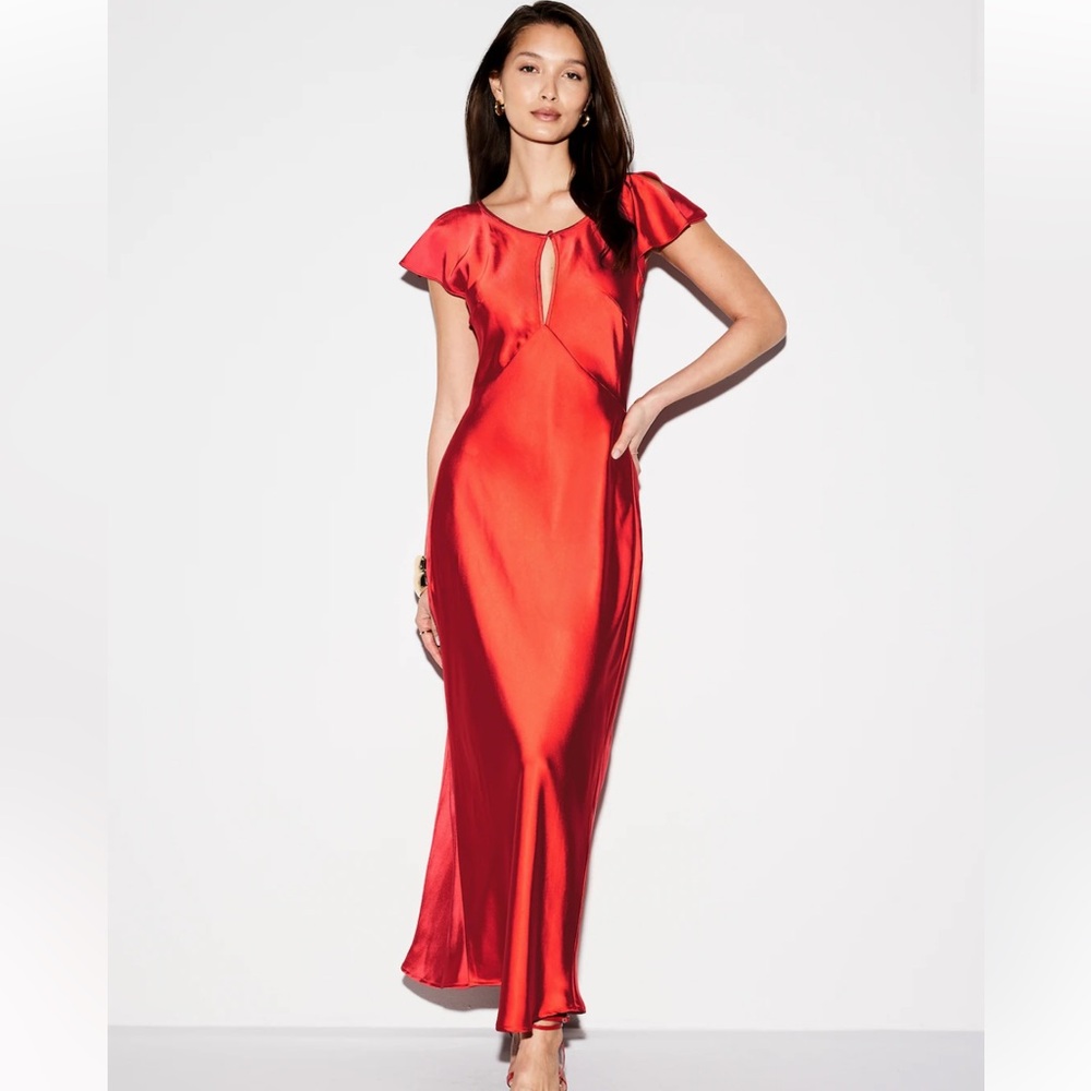 The Occasion by Old Navy Flutter-Sleeve Keyhole Satin Maxi Dress Size Medium